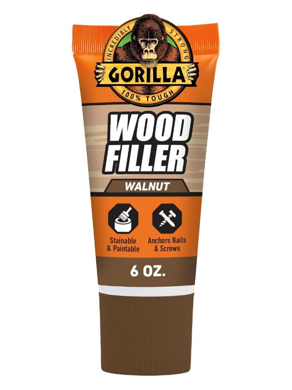 Wood Filler, Walnut Color, Water Resistant, 6 oz Tube